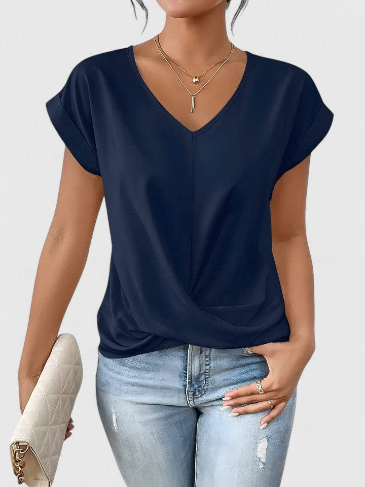 Women's Comfortable V-Neck Top Twist Front Short Sleeve Casual Everyday Chic – Mahrianne - Lolly 