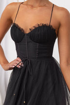 Women's Corset Midi Dress Tulle Skirt Spaghetti Straps Wedding Guest Summer - Lolly 