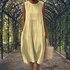 Women's Cotton Embroidered Sleeveless Midi Dress Summer Casual Gathered Crinkle - Lolly 