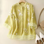 Women's Cotton Top Embroidered Flowers Feminine Soft Breathable Casual Elegant Everyday – Emily - Lolly 