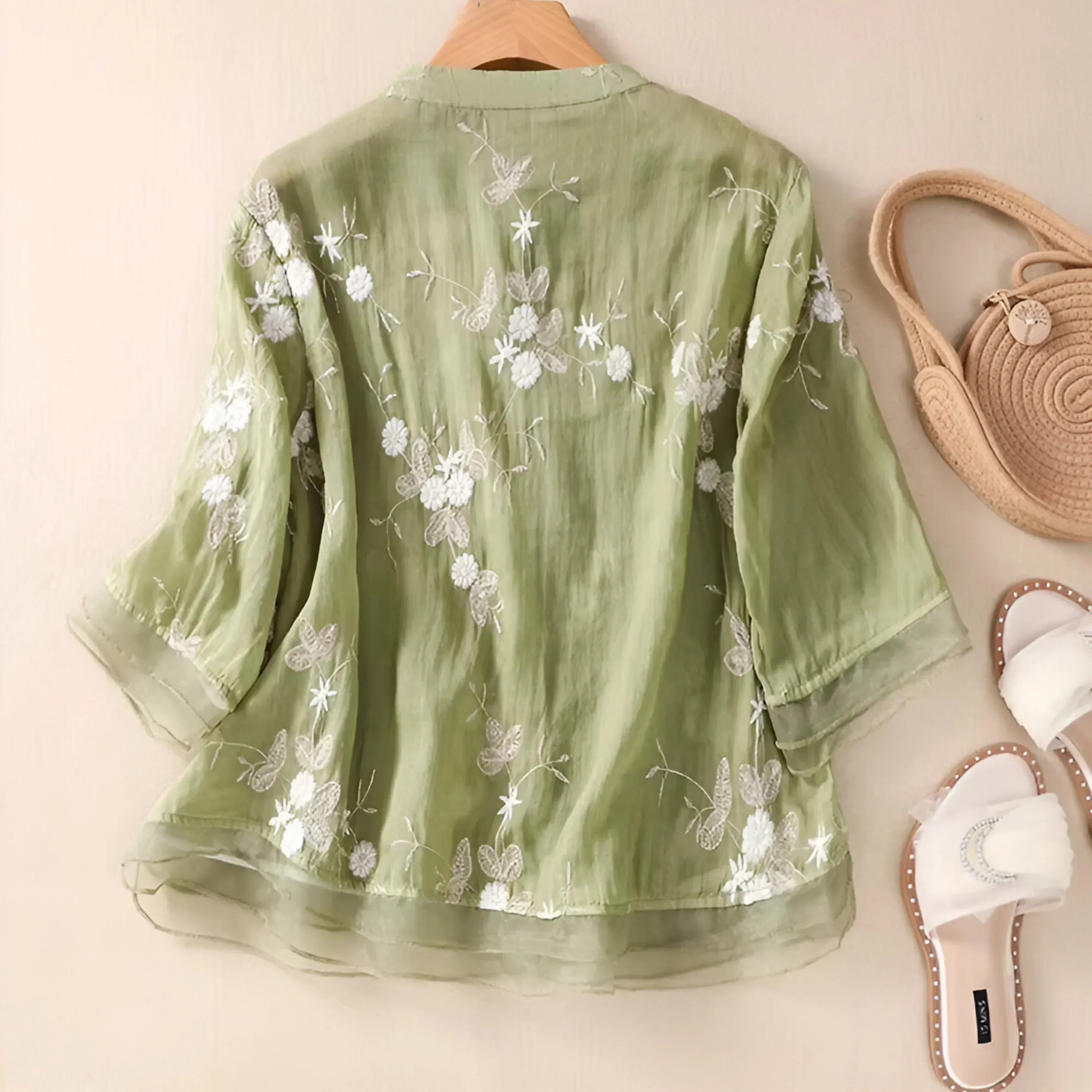 Women's Cotton Top Embroidered Flowers Feminine Soft Breathable Casual Elegant Everyday – Emily - Lolly 