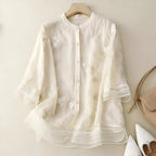 Women's Cotton Top Embroidered Flowers Feminine Soft Breathable Casual Elegant Everyday – Emily - Lolly 