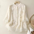 Women's Cotton Top Embroidered Flowers Feminine Soft Breathable Casual Elegant Everyday – Emily - Lolly 