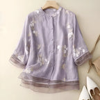 Women's Cotton Top Embroidered Flowers Feminine Soft Breathable Casual Elegant Everyday – Emily - Lolly 