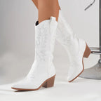 Women's Cowboy Boots Knee-High Western Pointed Toe Pull-On Block Heel - Lolly 