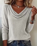 Women's Cowl Neck Long Sleeve Pullover Sweater Casual Everyday Work Smart Casual Cozy Soft Knit Top – Cassia - Lolly 