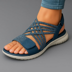 Women's Crisscross Elastic Strap Sandals Open Toe Slingback Cushioned Flat Summer Walking - Lolly 