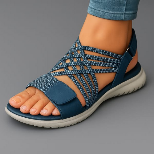 Women's Crisscross Elastic Strap Sandals Open Toe Slingback Cushioned Flat Summer Walking - Lolly 