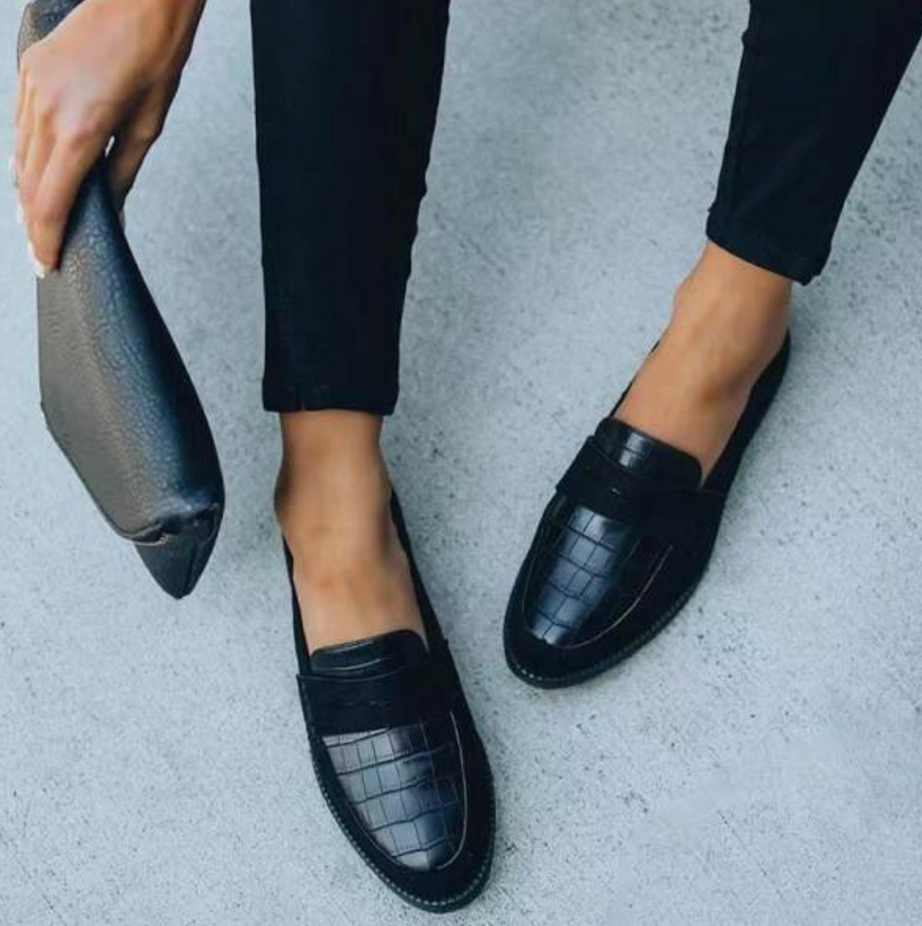 Women's Crocodile Texture Loafers Slip-On Embossed Cushioned Insole Casual Formal Elegant – Hannah - Lolly 