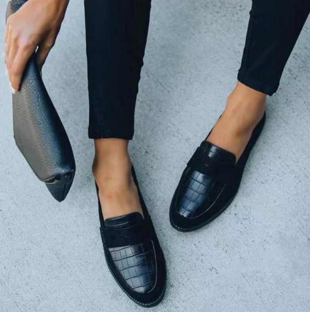 Women's Crocodile Texture Loafers Slip-On Embossed Cushioned Insole Casual Formal Elegant – Hannah - Lolly 