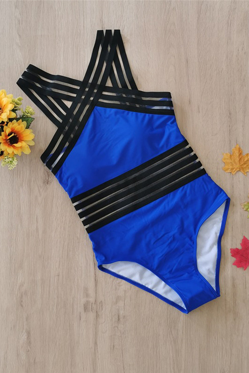 Women's Crossed Strappy Monokini One-Piece Swimsuit Criss-Cross Halter Sheer Band Sculpting Beach Summer Swimwear - Lolly 