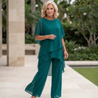 Women's Draped Double-Layer Top & Wide Leg Palazzo Pants Suit Asymmetrical Hem Elegant Formal Evening Wedding Guest Gala Mother of the Bride – Serenova - Lolly 