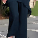 Women's Draped Double-Layer Top & Wide Leg Palazzo Pants Suit Asymmetrical Hem Elegant Formal Evening Wedding Guest Gala Mother of the Bride – Serenova - Lolly 
