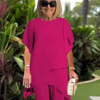 Women's Draped Double-Layer Top & Wide Leg Palazzo Pants Suit Asymmetrical Hem Elegant Formal Evening Wedding Guest Gala Mother of the Bride – Serenova - Lolly 