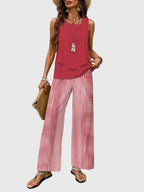 Women's Elegant 2-Piece Summer Set Square Neck Top Wide-Leg Pants Floral Print Casual Chic – Brenda - Lolly 