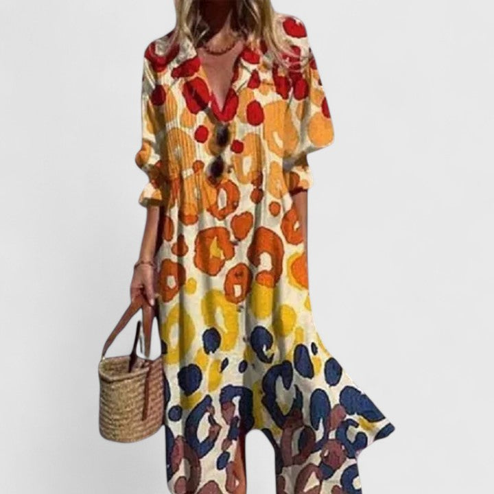 Women's Elegant Boho Floral Midi Summer Dress Bold Print Sleeveless Flowing Casual – Paula - Lolly 