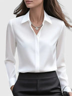 Women's Elegant Button-Down Collar Top Long Sleeve Relaxed Fit Versatile Casual Chic – Melvaya - Lolly 