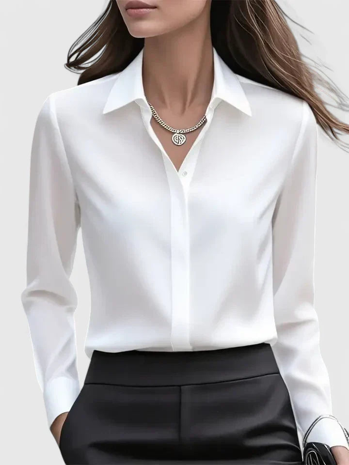 Women's Elegant Button-Down Collar Top Long Sleeve Relaxed Fit Versatile Casual Chic – Melvaya - Lolly 