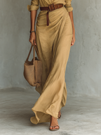 Women's Elegant Cowgirl Long Dress Lapel Single Breasted Belted Waist Long Sleeve Casual – Camel - Lolly 