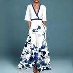 Women's Elegant Floral Long Dress V-Neck Long Sleeve Formal Garden Party Summer Gala – Jill - Lolly 