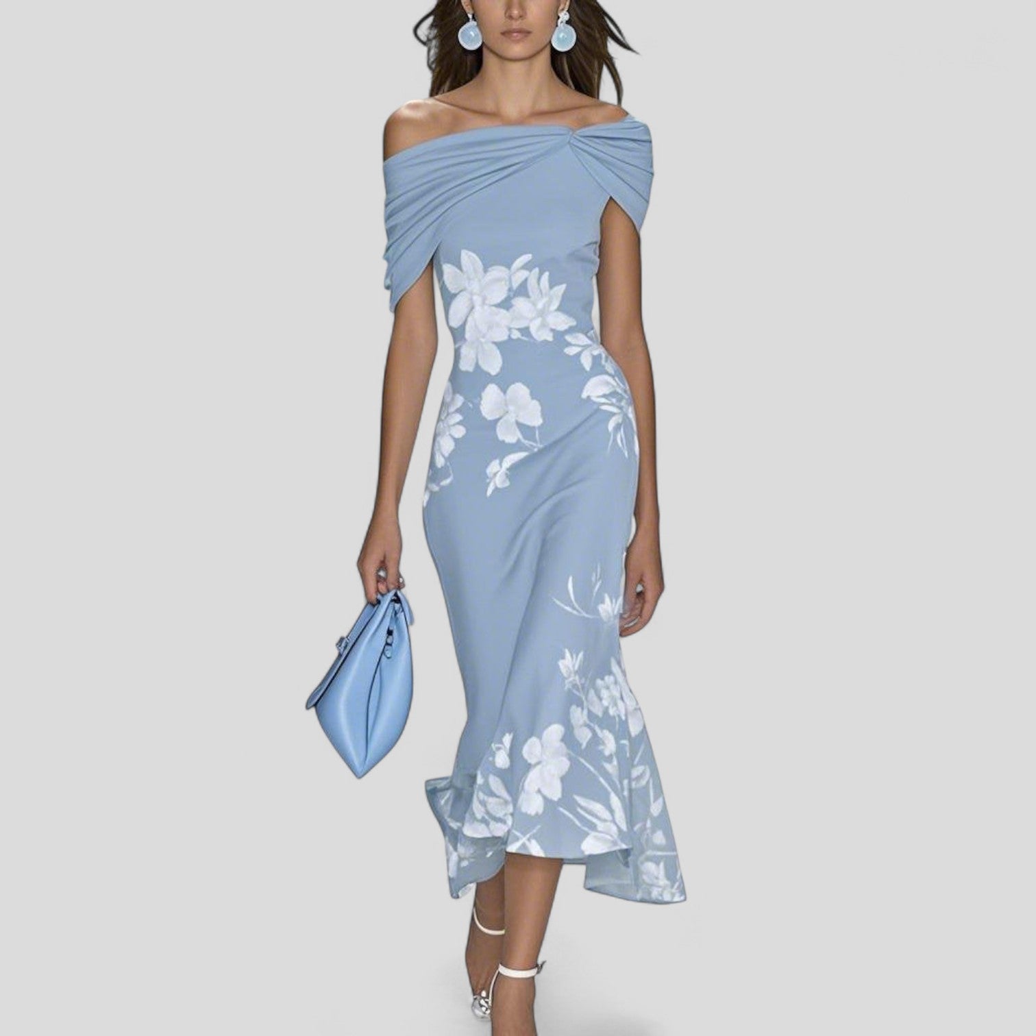 Women's Elegant Floral Midi Dress Off-Shoulder Casual Formal Wedding Guest Chic – Isabrunel - Lolly 