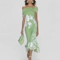 Women's Elegant Floral Midi Dress Off-Shoulder Casual Formal Wedding Guest Chic – Isabrunel - Lolly 