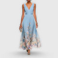 Women's Elegant Floral Midi Dress V-Neck Sleeveless Flowing Formal Wedding Guest Casual – Madeline - Lolly 