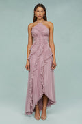 Women's Elegant Halter Long Dress Pleated Flowing Formal Casual Wedding Guest Garden Party – Estelle - Lolly 