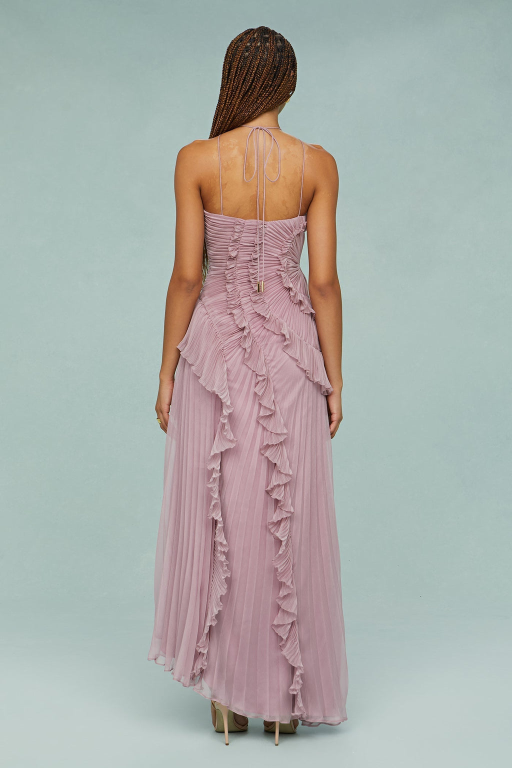 Women's Elegant Halter Long Dress Pleated Flowing Formal Casual Wedding Guest Garden Party – Estelle - Lolly 