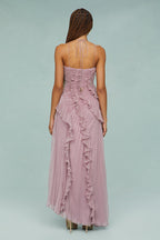 Women's Elegant Halter Long Dress Pleated Flowing Formal Casual Wedding Guest Garden Party – Estelle - Lolly 