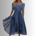 Women's Elegant Lace Midi Dress 3/4 Sleeve Formal Wedding Guest Mother of the Bride Cocktail Evening Party – Rhonda - Lolly 