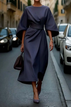 Women's Elegant Lantern Sleeve Midi Formal Dress Belted Wedding Guest Party Occasion – Grace - Lolly 