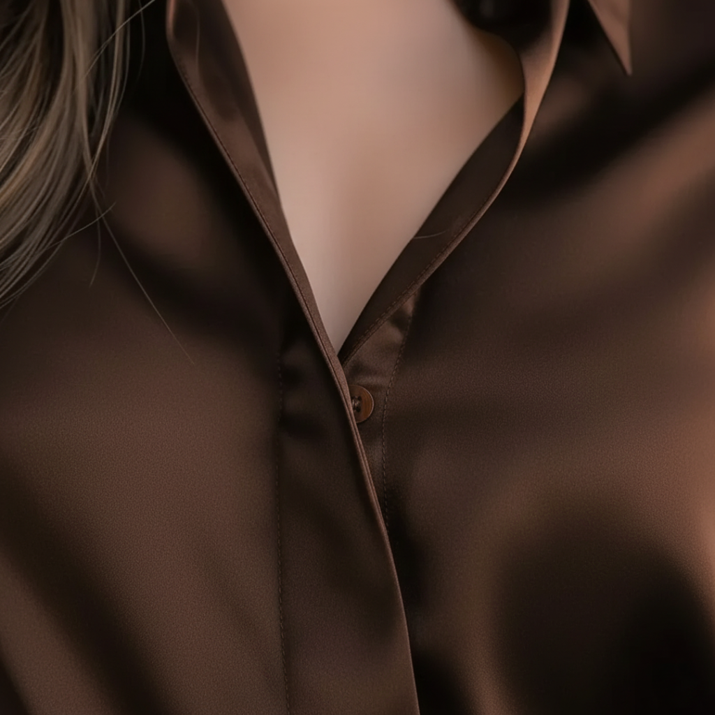 Women's Elegant Long Sleeve Satin Shirt Silky Button Down Formal Casual Work Office Blouse – Chocolate Brown - Lolly 