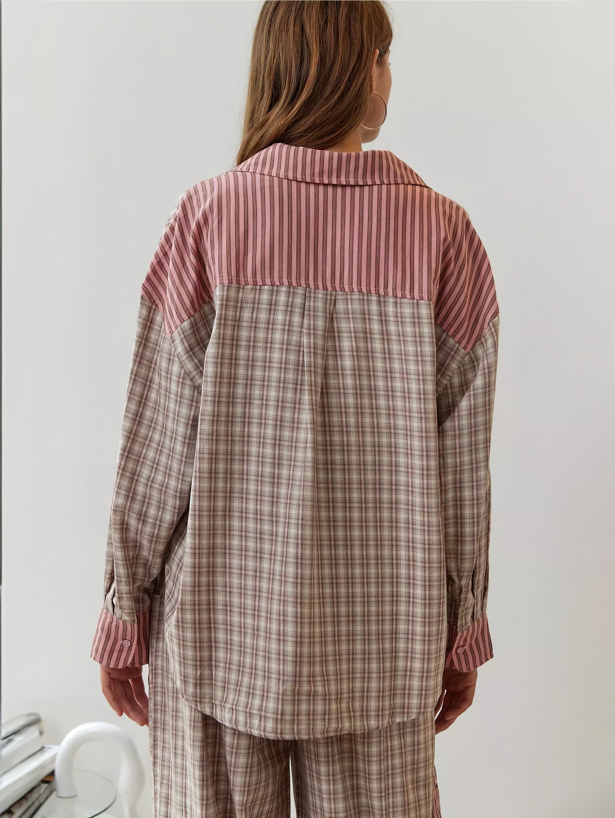 Women's Elegant Plaid Pajama Set Long Sleeve Shirt Wide Leg Pants Soft Casual Loungewear – Sara - Lolly 