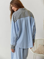 Women's Elegant Plaid Pajama Set Long Sleeve Shirt Wide Leg Pants Soft Casual Loungewear – Sara - Lolly 