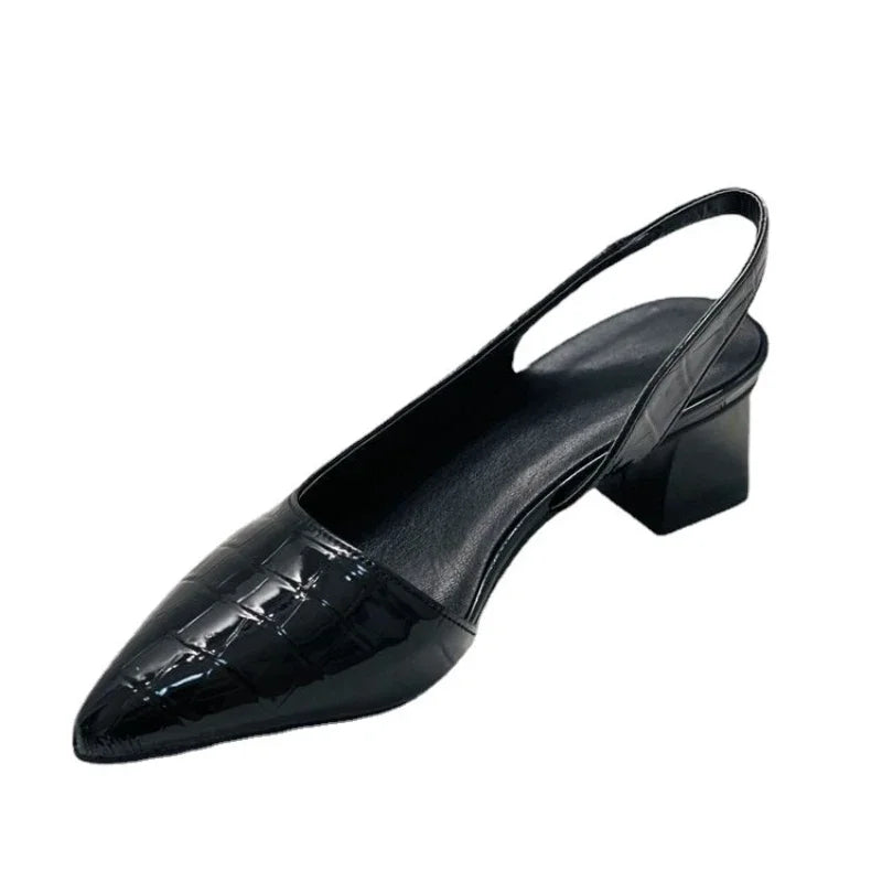 Women's Elegant Pointed Toe Slingback Pumps Low Heel Work Office Formal Wedding Party Everyday – Pernille Black Brown - Lolly 