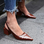 Women's Elegant Pointed Toe Slingback Pumps Low Heel Work Office Formal Wedding Party Everyday – Pernille Black Brown - Lolly 