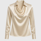Women's Elegant Satin Blouse Cowl Neck Long Sleeve Luxe Shine Flowing Fit Casual Chic – Brooklyn - Lolly 