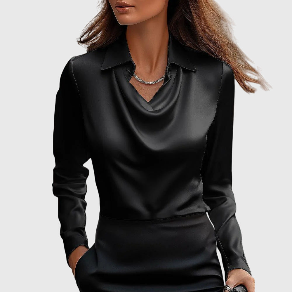 Women's Elegant Satin Blouse Cowl Neck Long Sleeve Luxe Shine Flowing Fit Casual Chic – Brooklyn - Lolly 