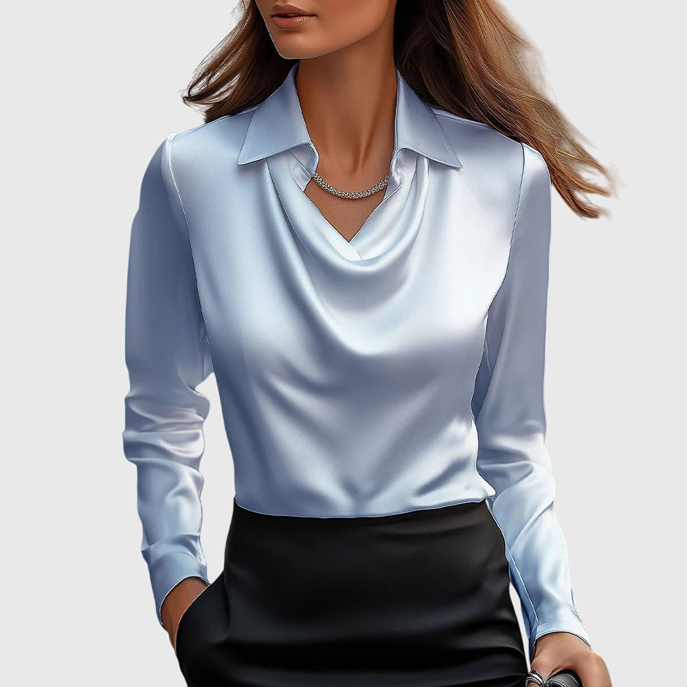 Women's Elegant Satin Blouse Cowl Neck Long Sleeve Luxe Shine Flowing Fit Casual Chic – Brooklyn - Lolly 