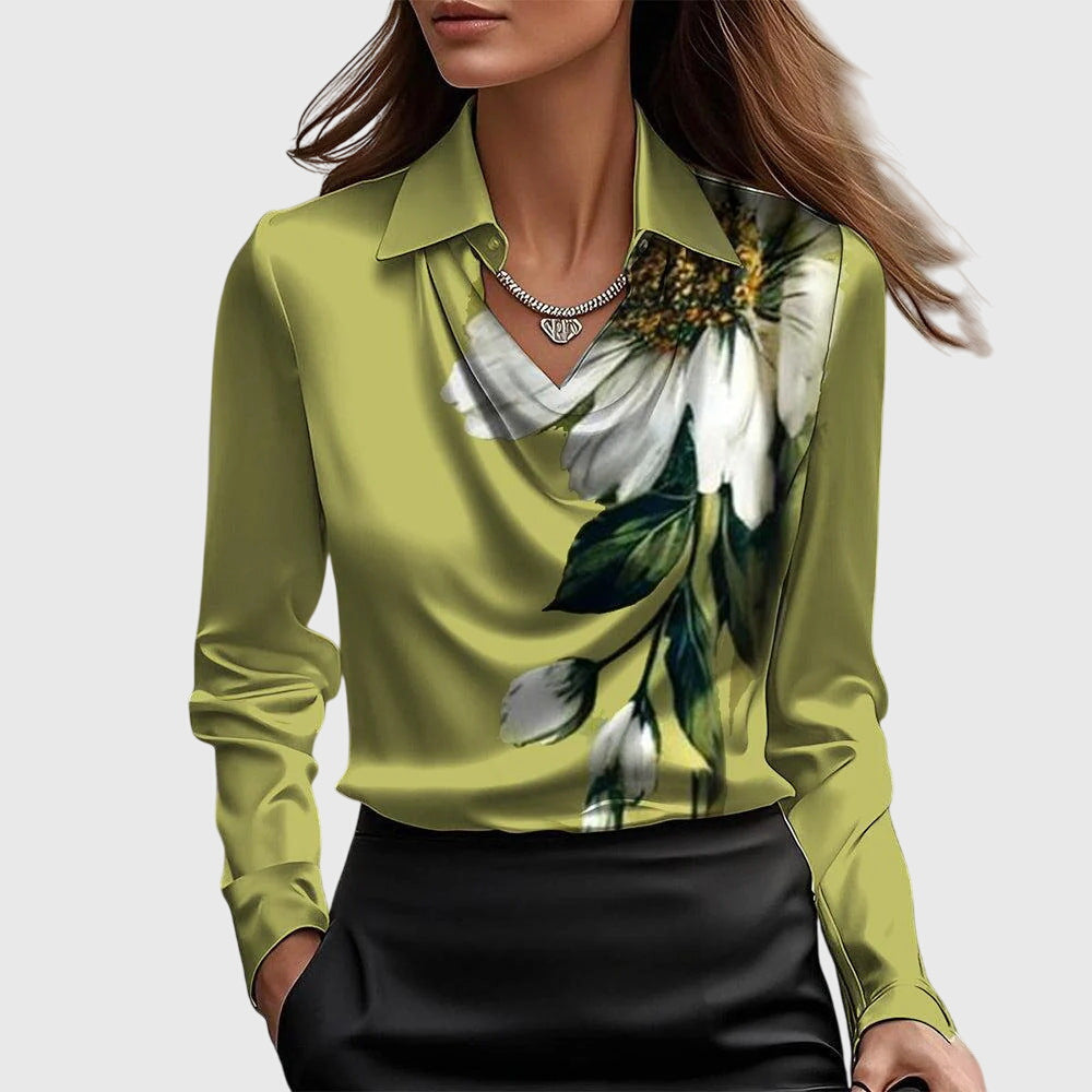 Women's Elegant Satin Blouse Cowl Neck Long Sleeve Luxe Shine Flowing Fit Casual Chic – Brooklyn - Lolly 