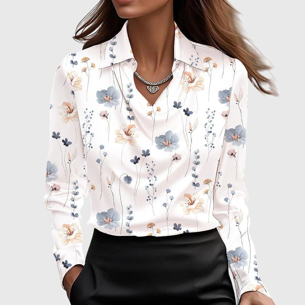 Women's Elegant Satin Blouse Cowl Neck Long Sleeve Luxe Shine Flowing Fit Casual Chic – Brooklyn - Lolly 