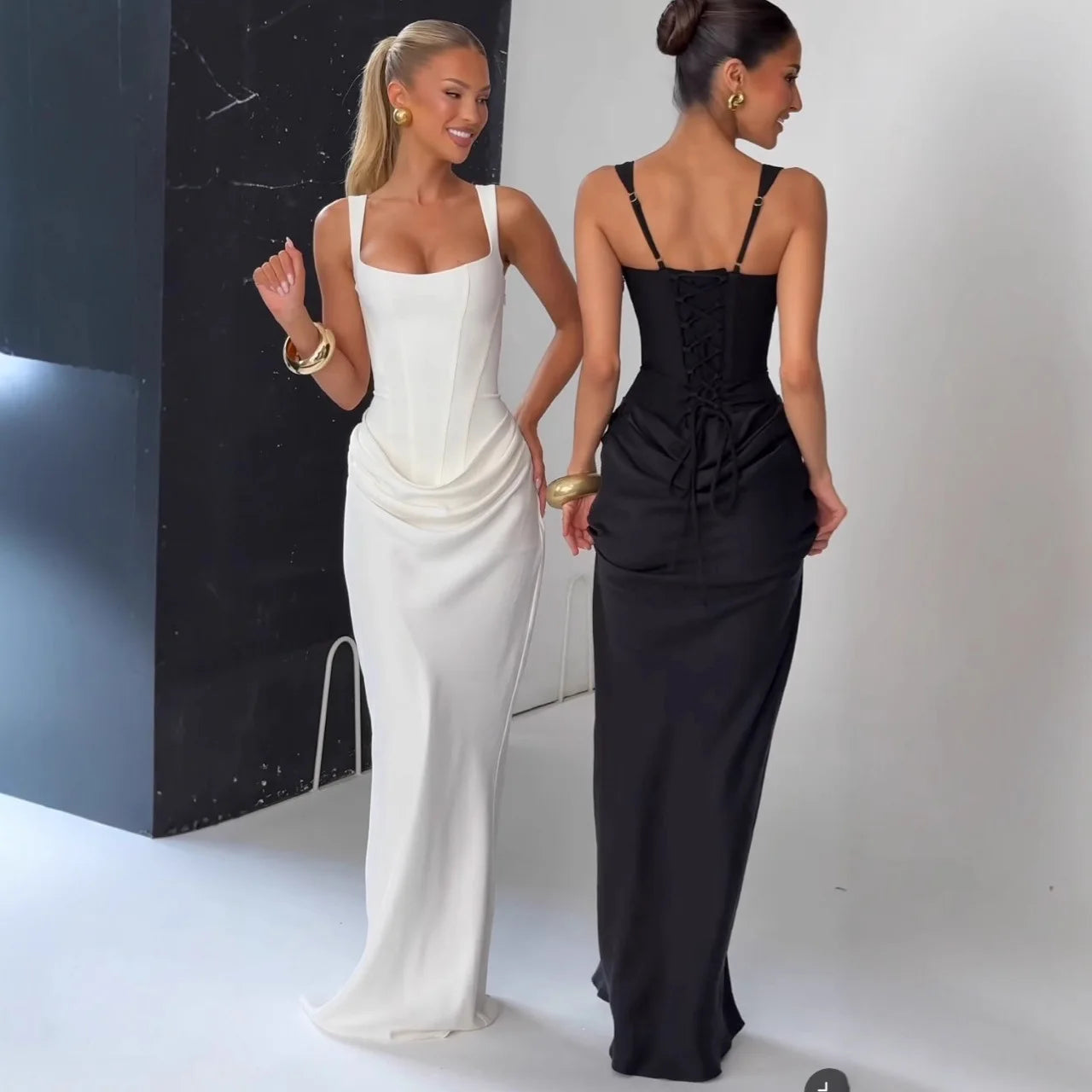 Women's Elegant Satin Long Dress Spaghetti Strap Sleeveless Slim Fit Formal Evening Wedding Guest Cocktail Party Date Night – Sienna - Lolly 