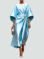 Women's Elegant Satin Midi Dress Wrap Style Long Sleeve Formal Party Wedding Guest – Coralyeth - Lolly 