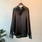 Women's Elegant Silk Satin Shirt V-Neck Long Sleeve Casual Formal Everyday Blouse – Teresa - Lolly 