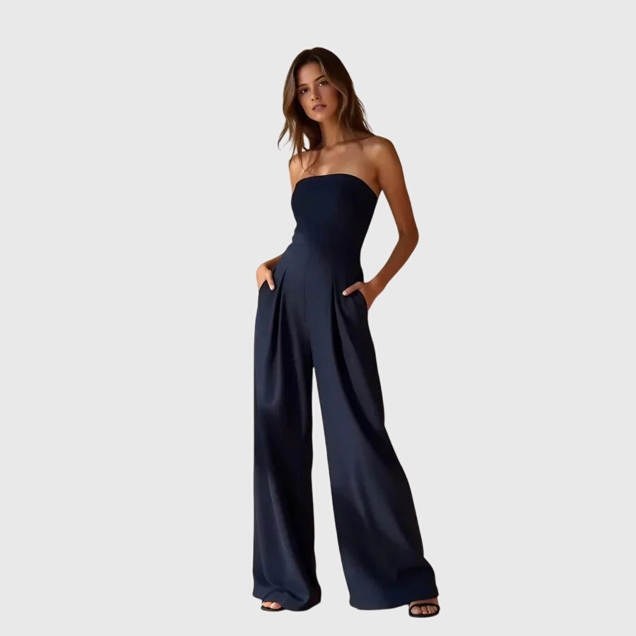 Women's Elegant Strapless Jumpsuit Wide-Leg Flowing Pants Slim Fit Formal Party Chic – Nora - Lolly 