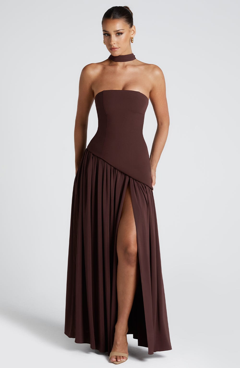 Women's Elegant Strapless Maxi Dress Fitted Slit Formal Party Wedding Guest Sophisticated – Mya - Lolly 