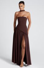 Women's Elegant Strapless Maxi Dress Fitted Slit Formal Party Wedding Guest Sophisticated – Mya - Lolly 