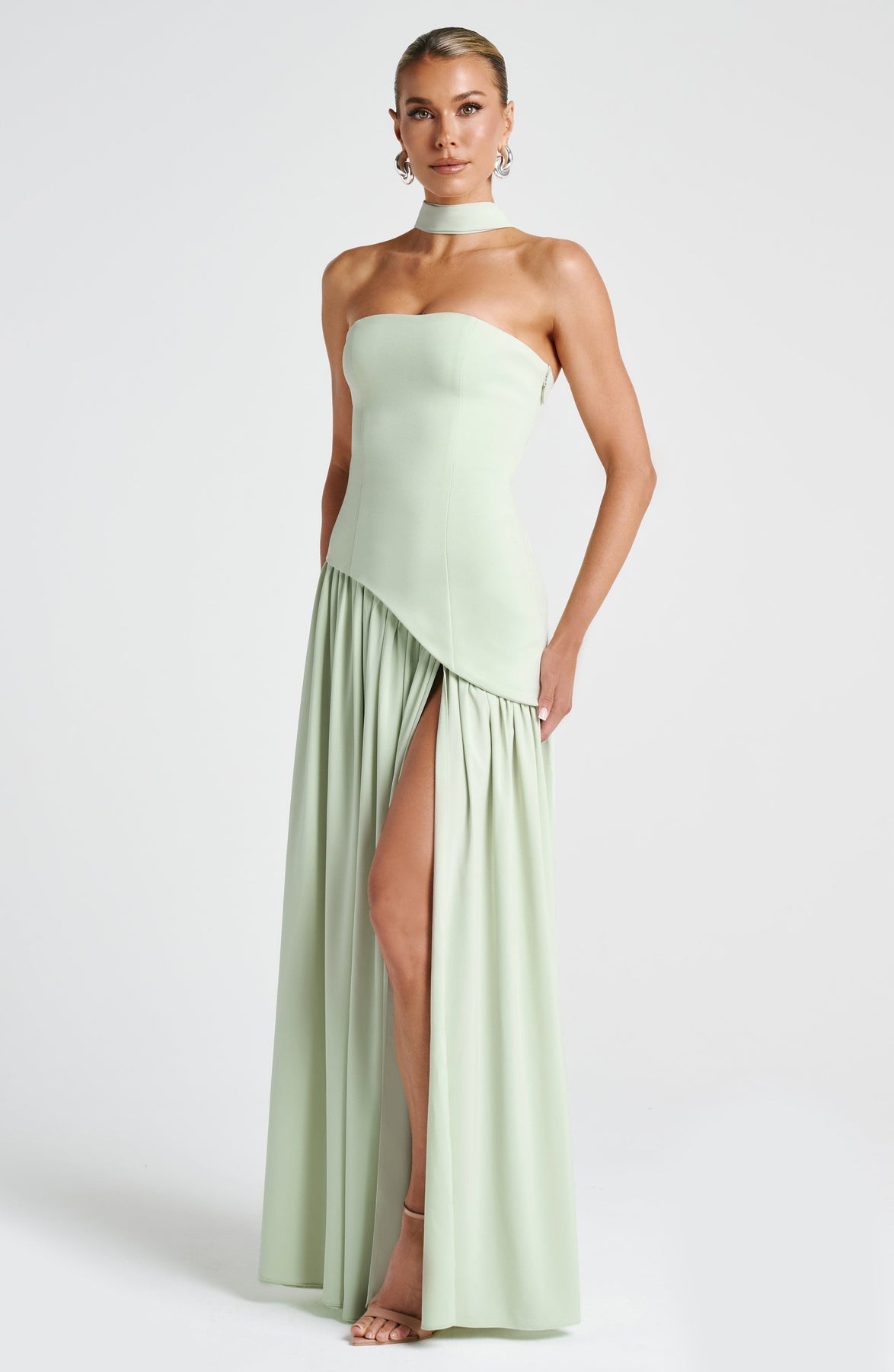Women's Elegant Strapless Maxi Dress Fitted Slit Formal Party Wedding Guest Sophisticated – Mya - Lolly 