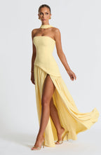 Women's Elegant Strapless Maxi Dress Fitted Slit Formal Party Wedding Guest Sophisticated – Mya - Lolly 